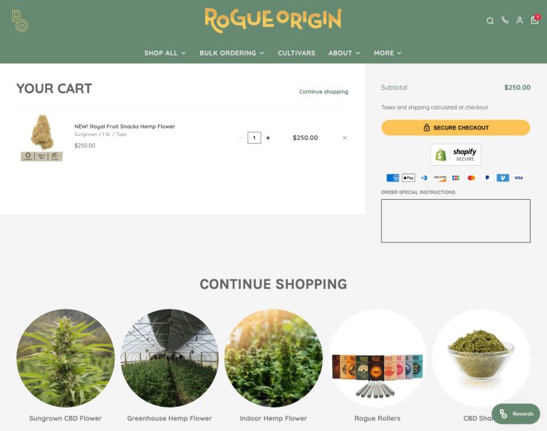 Rogue Origin checkout cart