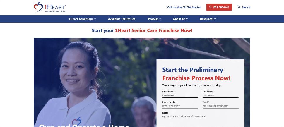 Start Your Preliminary Franchise Process Now Application Form on the Home page of 1Heart Franchise.