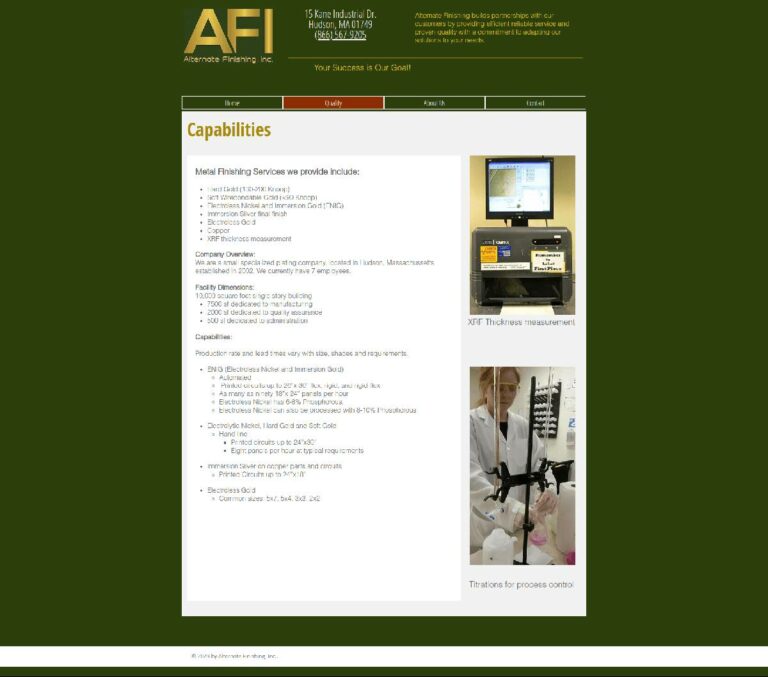 Old Capabilities page for Alternate Finishing