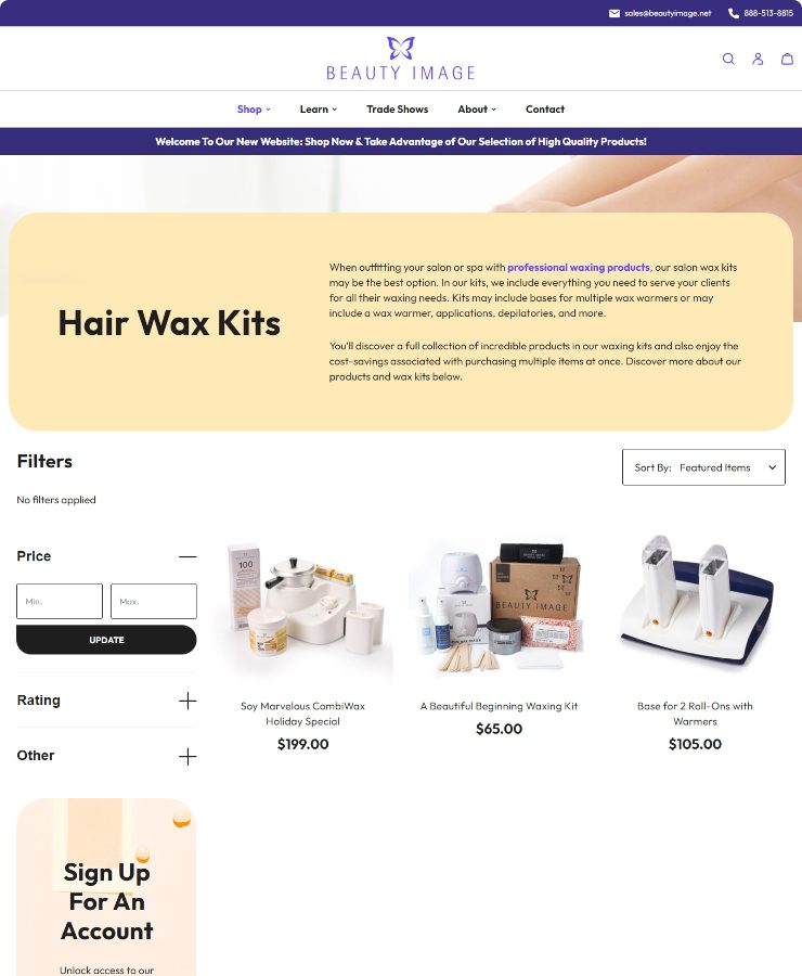 Hair Wax Kits Category Page for Professional Hair Removal brand, Beauty Image USA
