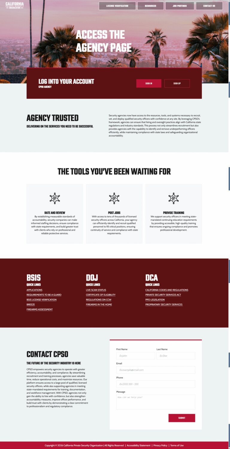 California Private Security Organization Agency page