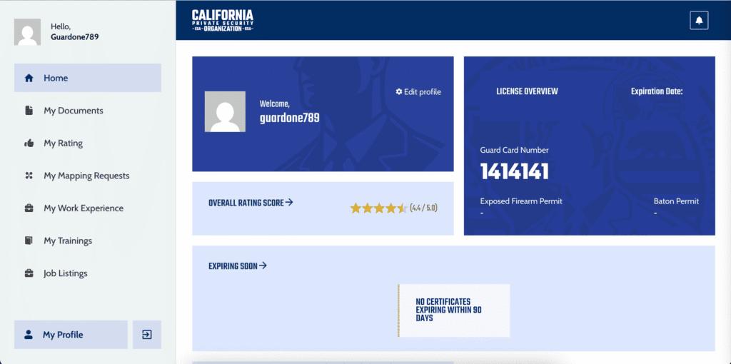 California Private Security Organization Guard account