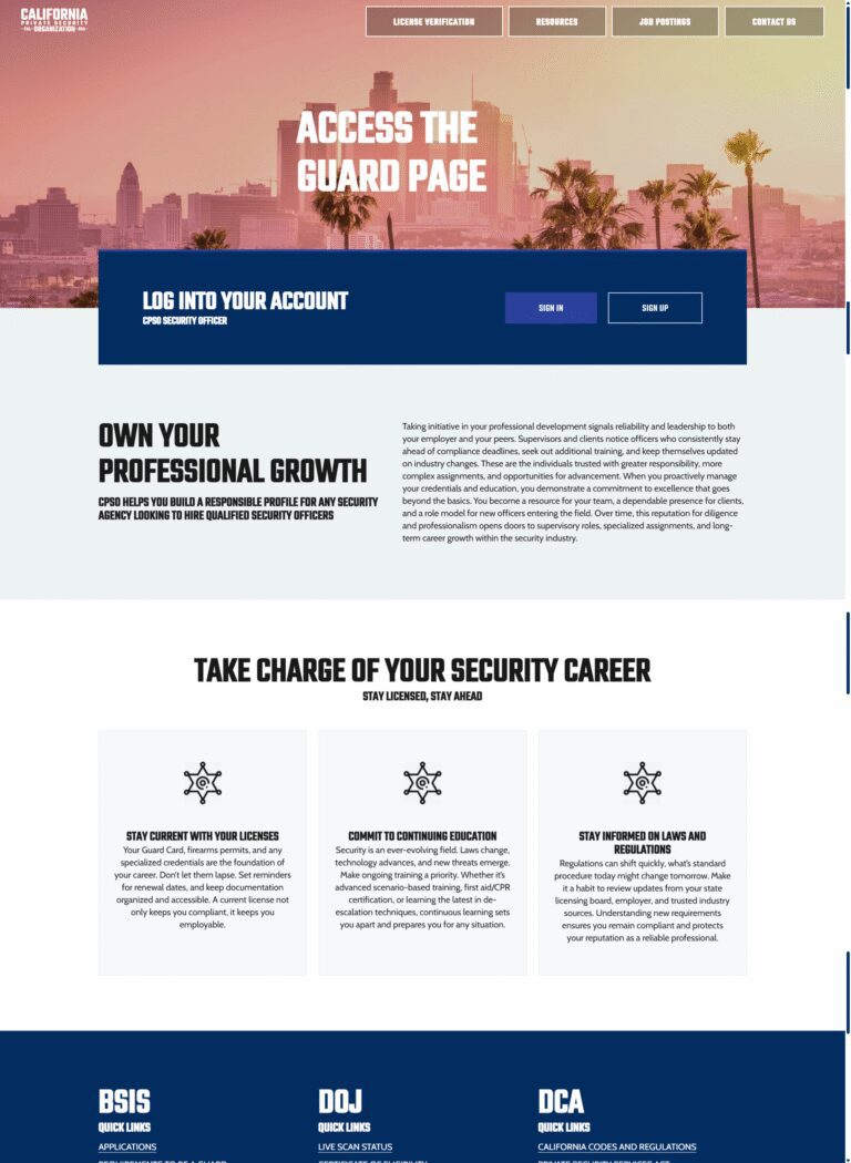 California Private Security Organization Guard page