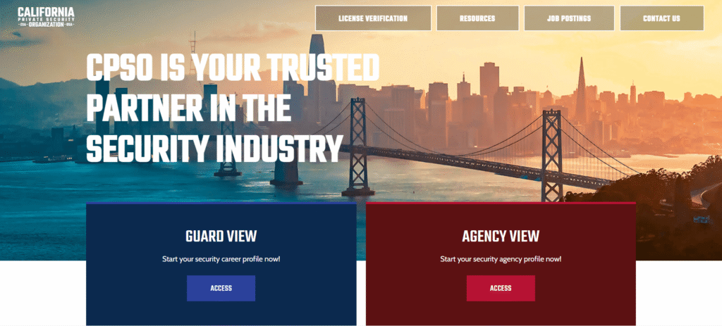 California Private Security Organization Home page banner