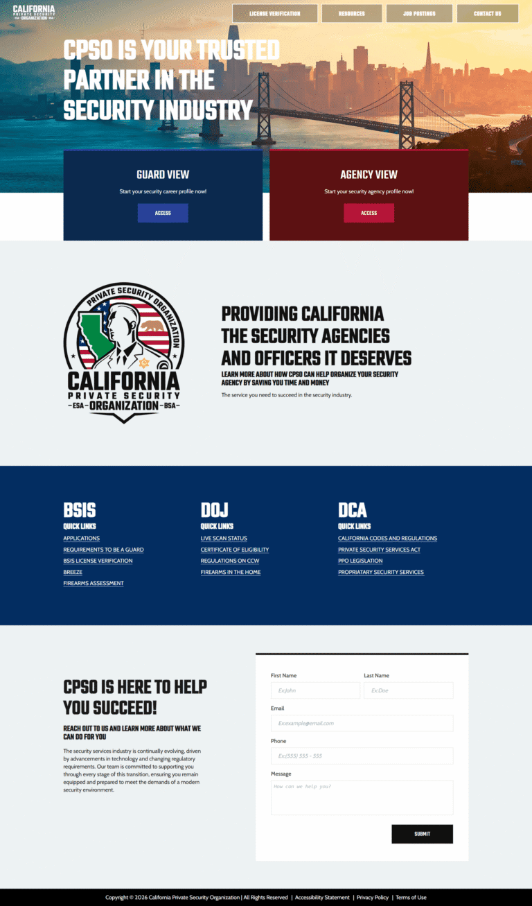 California Private Security Organization Home page