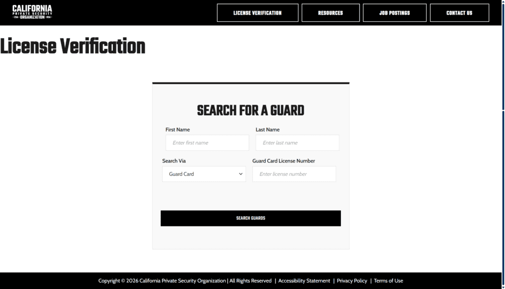 California Private Security Organization License Verification