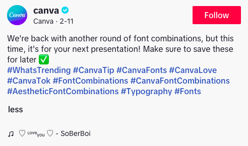 Canva TikTok video caption with hashtags