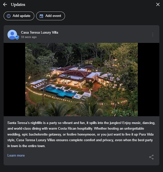 Google Business Profile updated post for Casa Teresa Luxury Villa