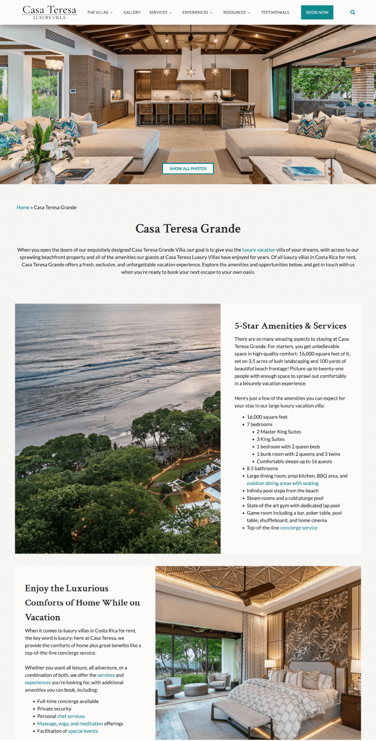 Casa Teresa Grande landing page