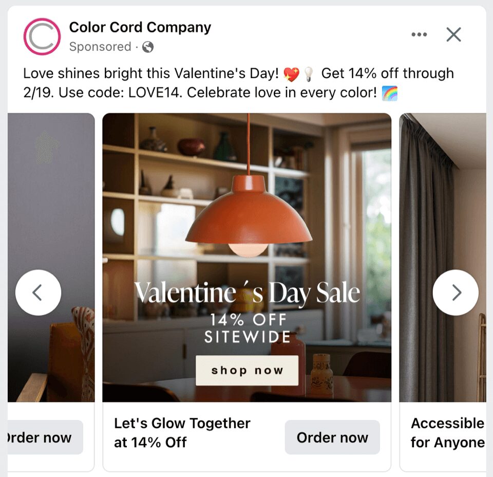 Screenshot of Color Cord Carousel Ad on Facebook
