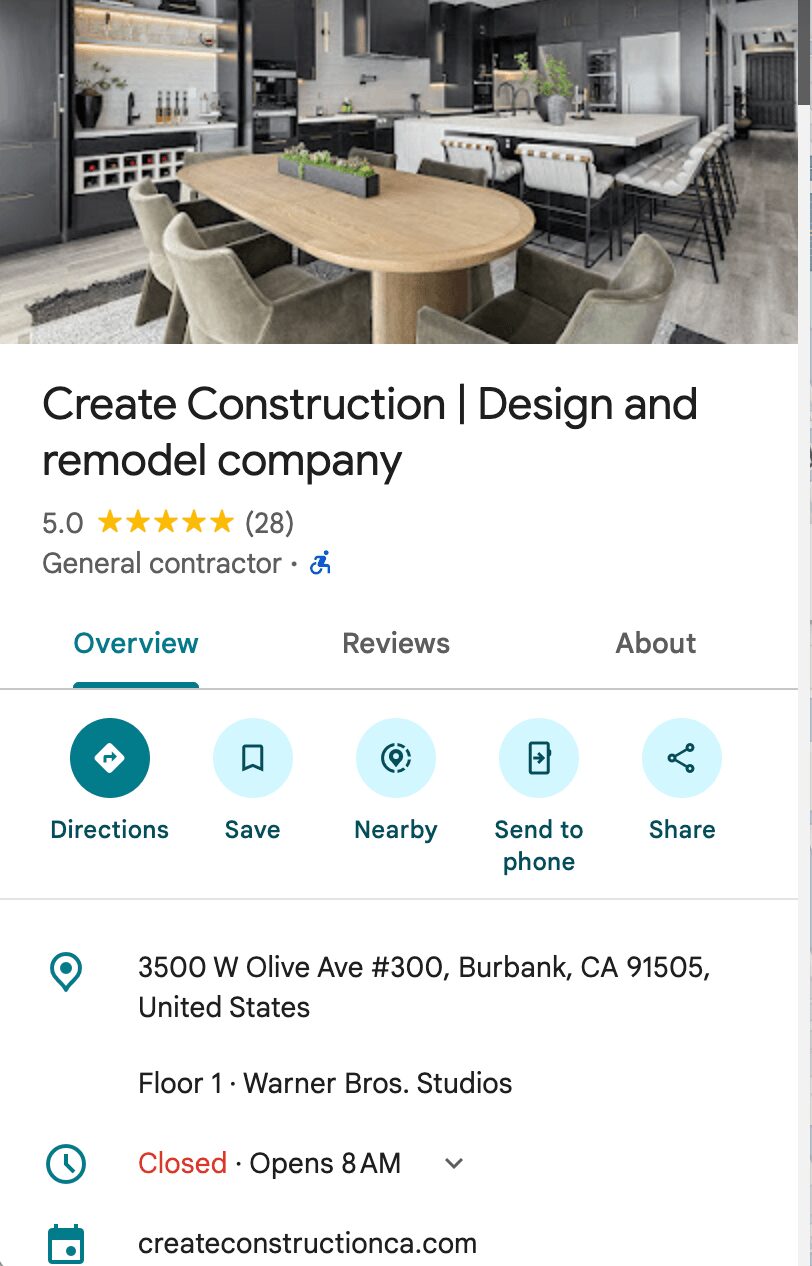 Google Business Profile for Create Construction
