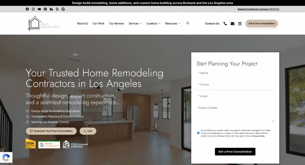 Create Construction homepage
