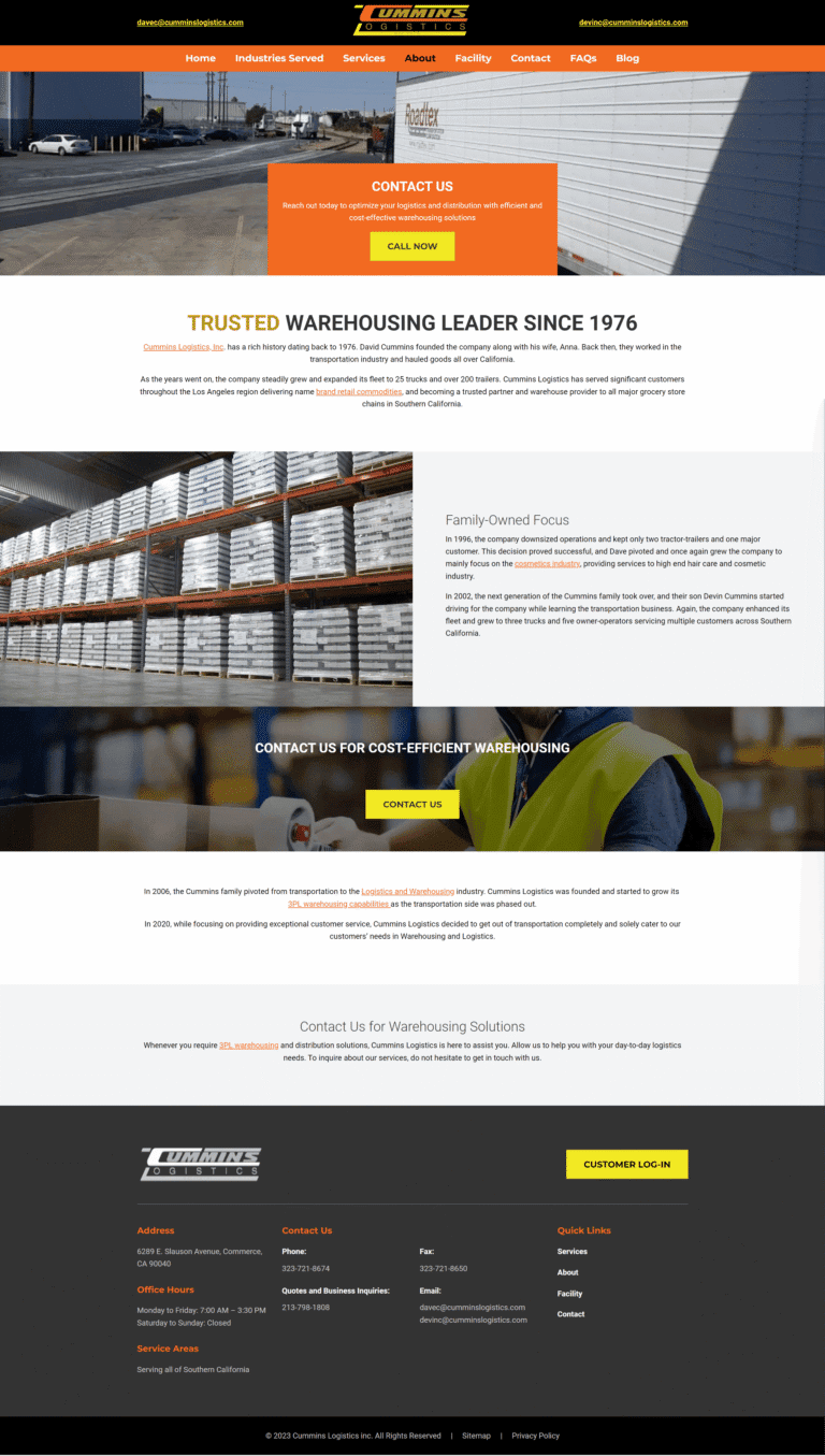 Cummins Logistics About us page