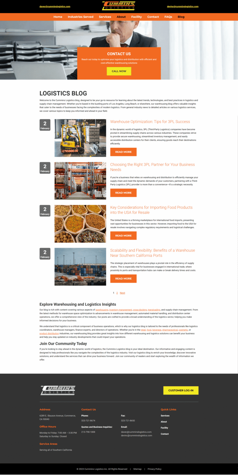 Cummins Logistics Blog page