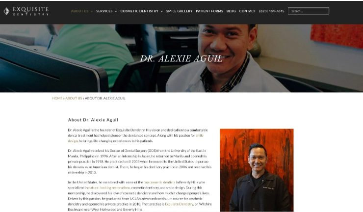 Exquisite Dentistry Biography Page For Dr. Alexie Aguil