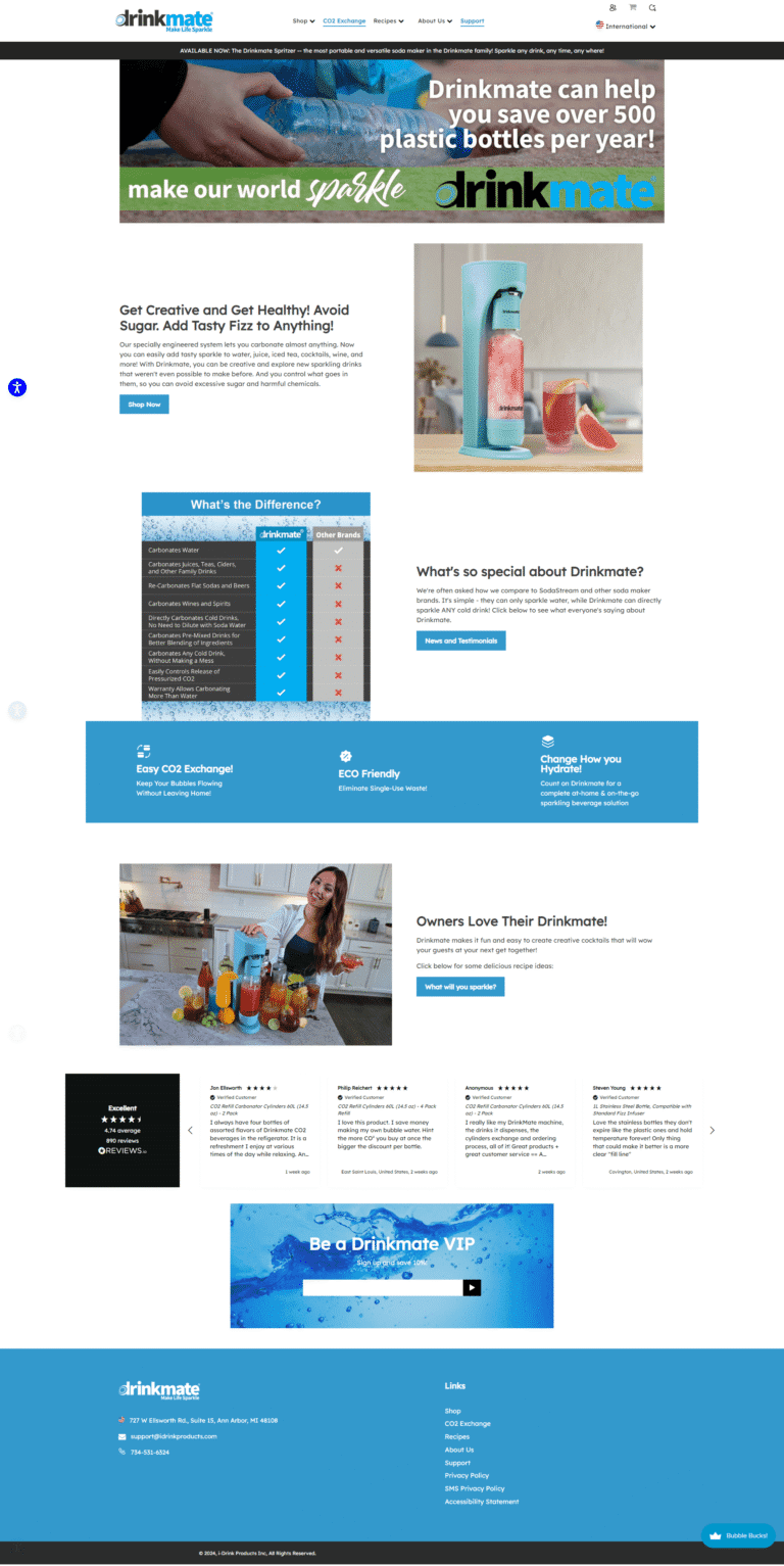 Drinkmate old homepage screenshot for the USA site