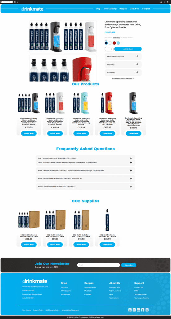 Drinkmate new product screenshot for the USA site