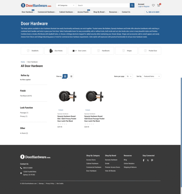 New category page for home decor brand Dynasty Hardware