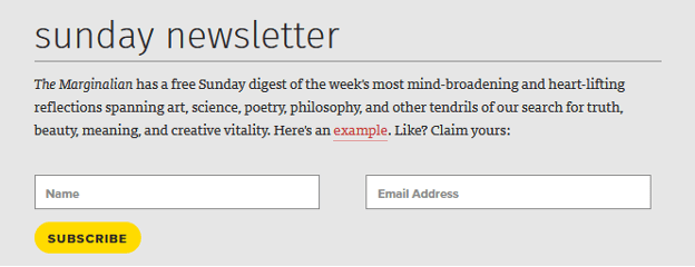 A form asking users to sign up for an email newsletter