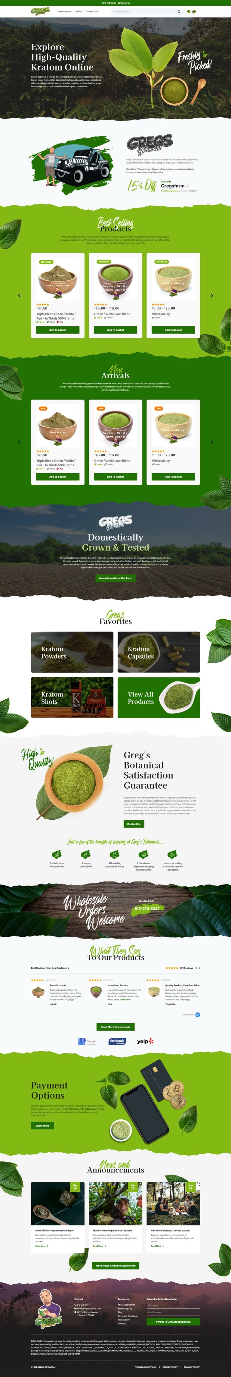 Home page for Kratom Brand Greg’s Botanical