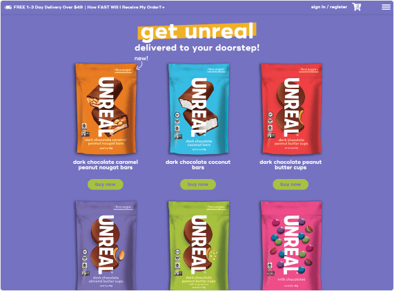 Old category page for Unrealsnacks.com