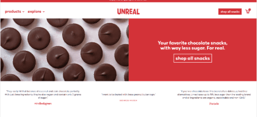 Unreal Brands' new homepage