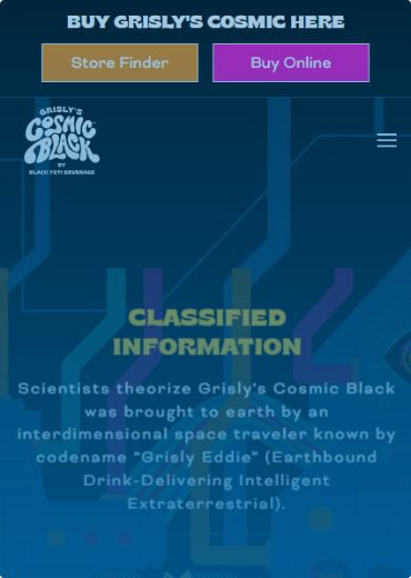 Store locator page and online purchase page for Grisly’s Cosmic
