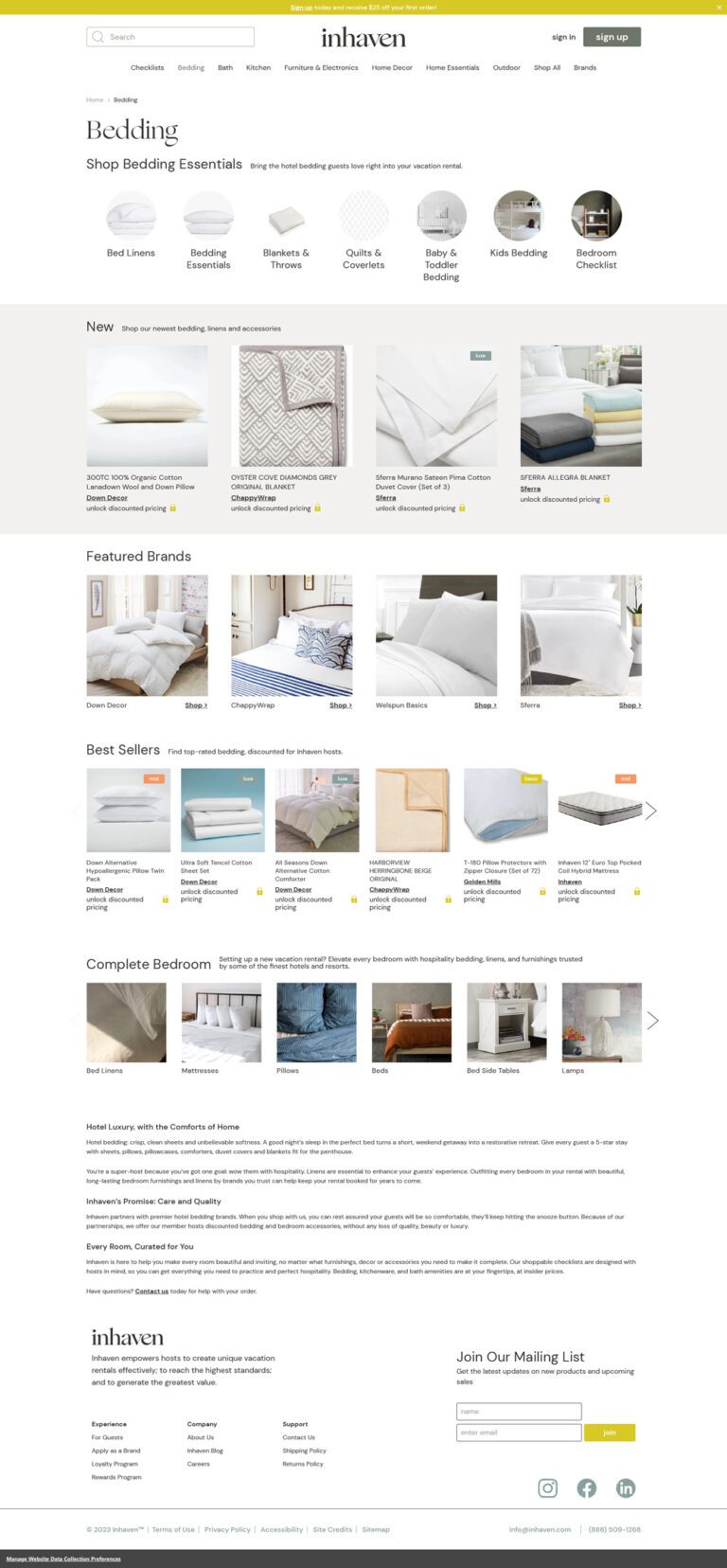 Inhaven Bedding product page