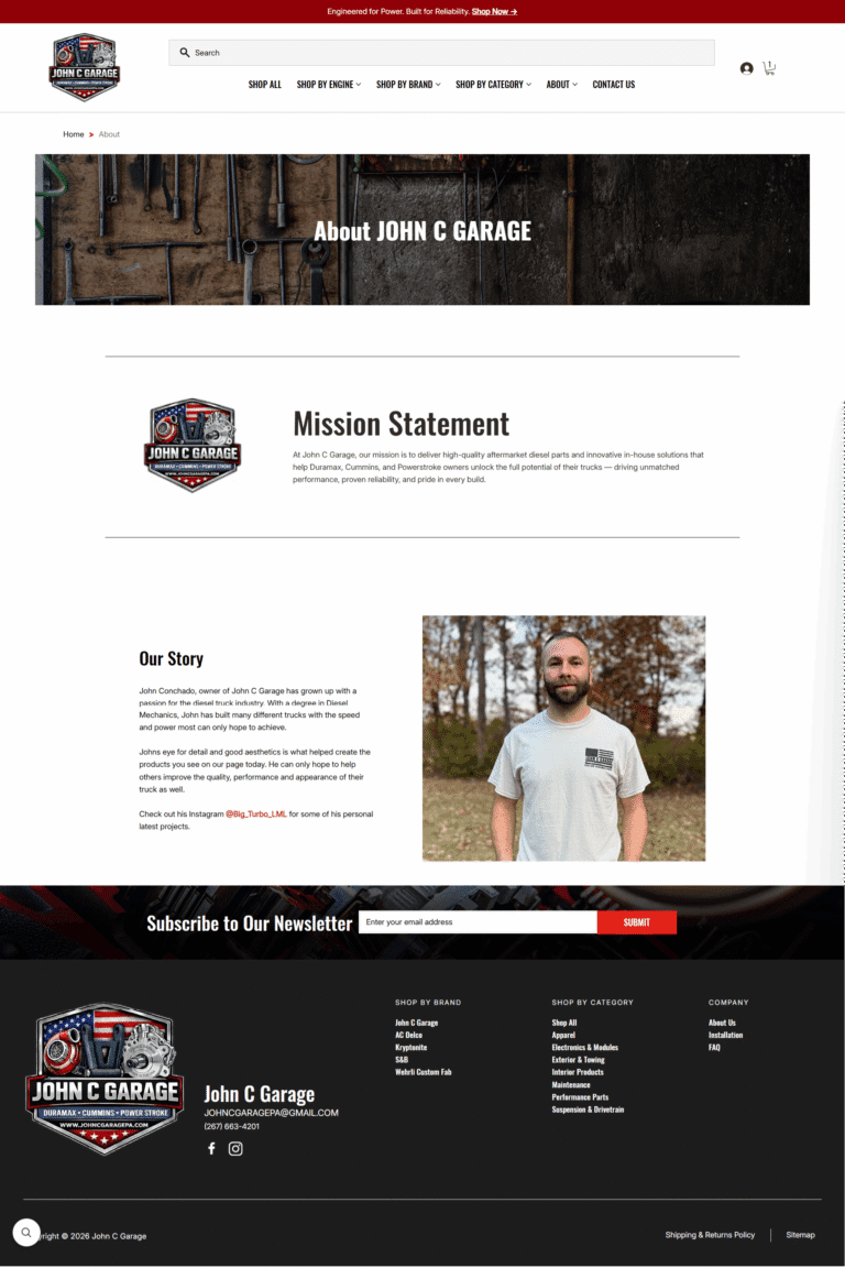John C Garage About Us page