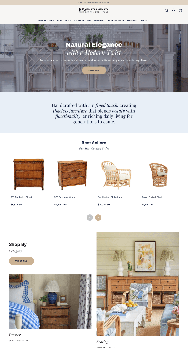 Kenian Imports homepage screenshot