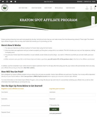 Kratom Spot Affiliate Program Landing Page