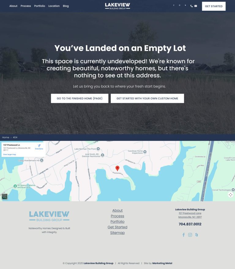 Custom 404 page for Lakeview Building Group
