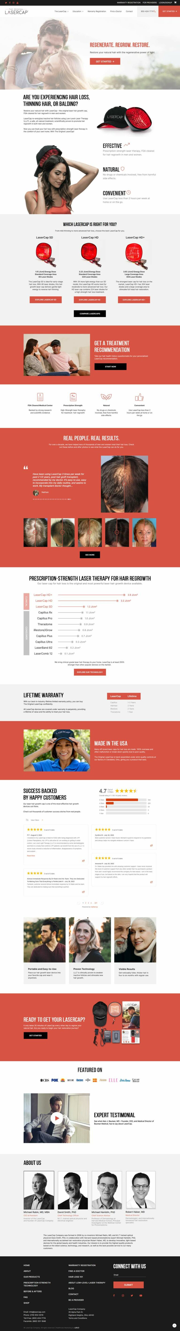 Updated home page for LaserCap for Hair Regrowth
