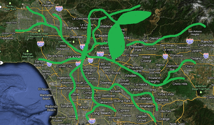 Image of Los Angeles map, with our SEO company growing on it