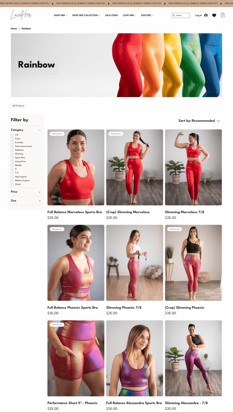 Love Her Shop Rainbow Collection page