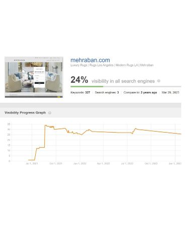 Visibility progress graph for client Mehraban Rugs for a two year period