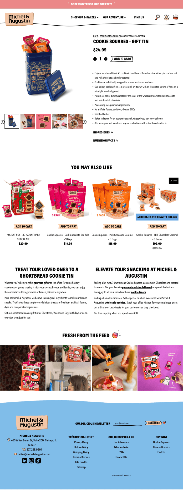 Cookie Tin Product page for food brand Michel et Augustin