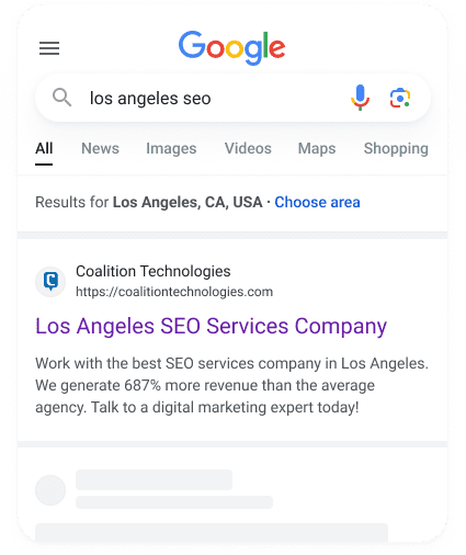 Coalition Technologies topping Google results for 'los angeles seo'