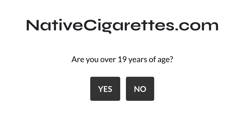 Native Cigarettes’s website age gate verification popup