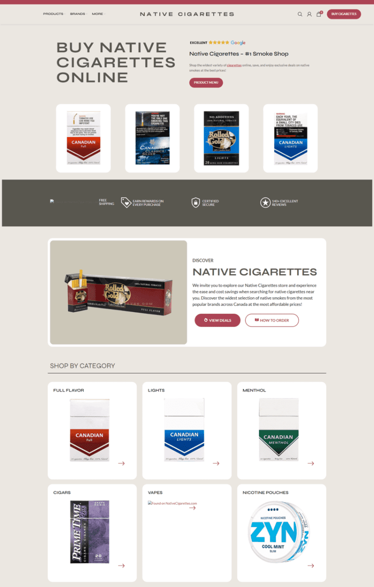 Native Cigarettes Newsletter addition to home page