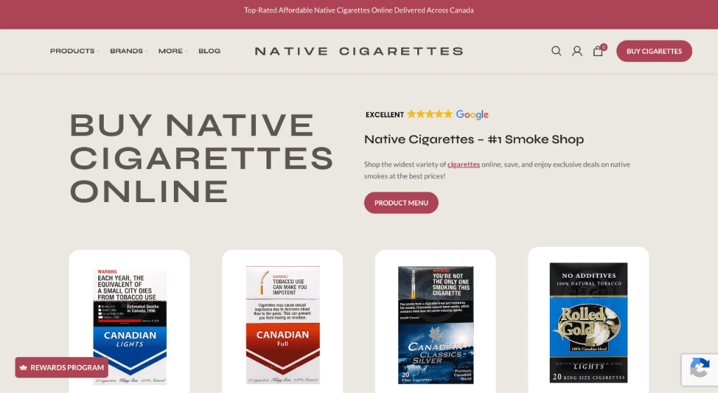 Native Cigarettes homepage screenshot