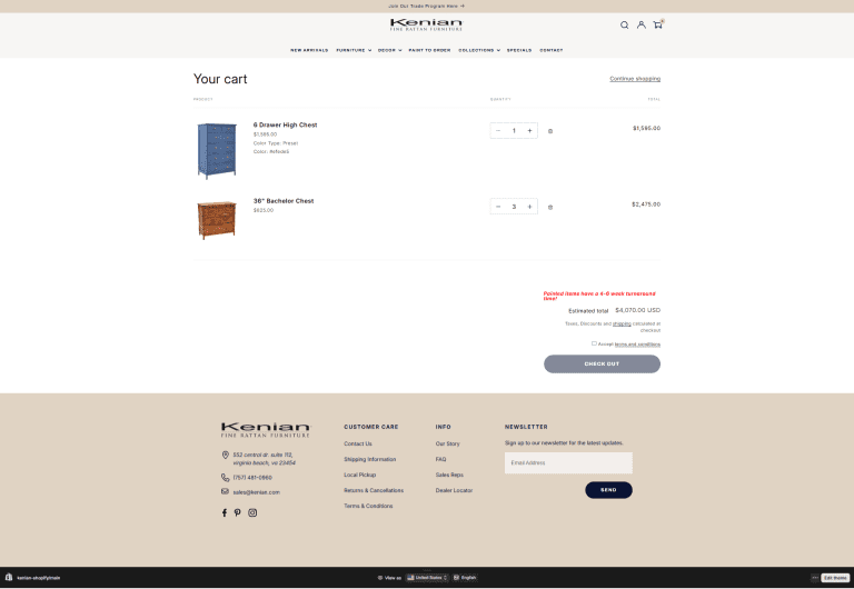 Kenian Imports cart page