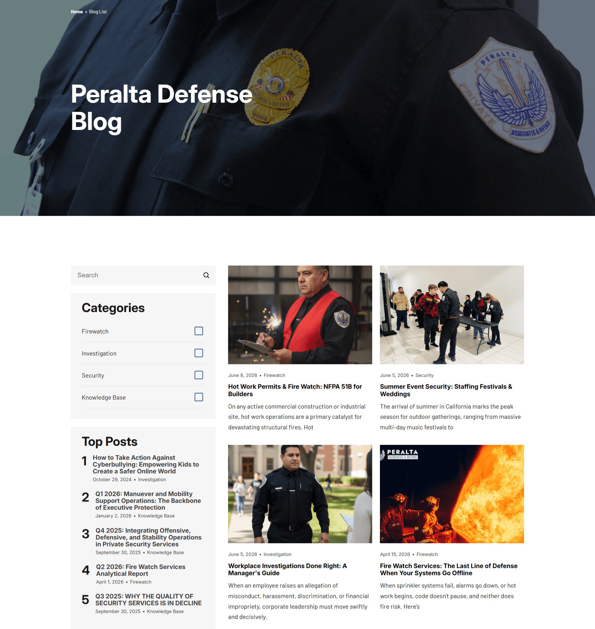 Peralta Associates & Defense Blog page