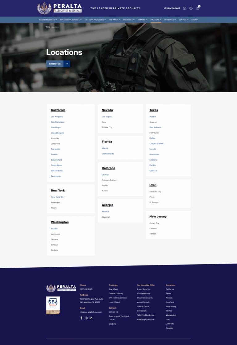 Peralta Associates & Defense Locations page