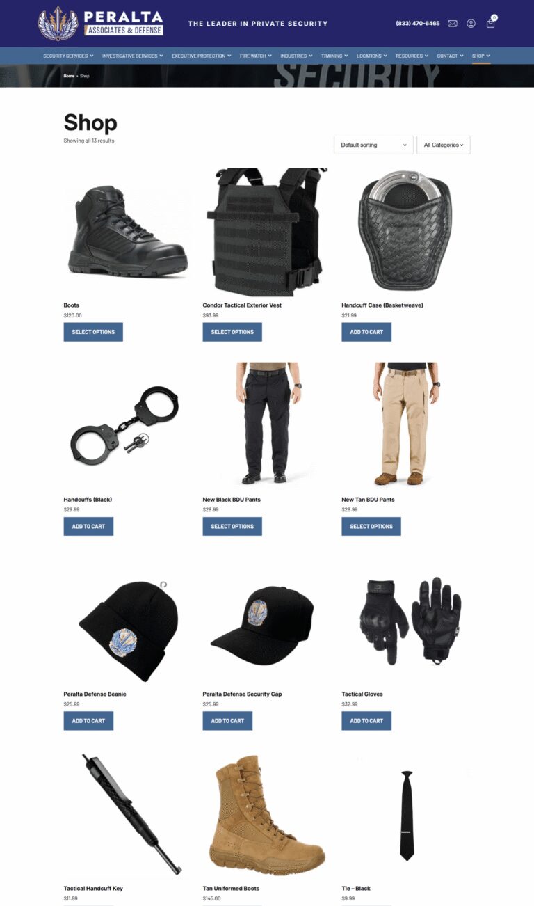 Peralta Associates & Defense Shop page