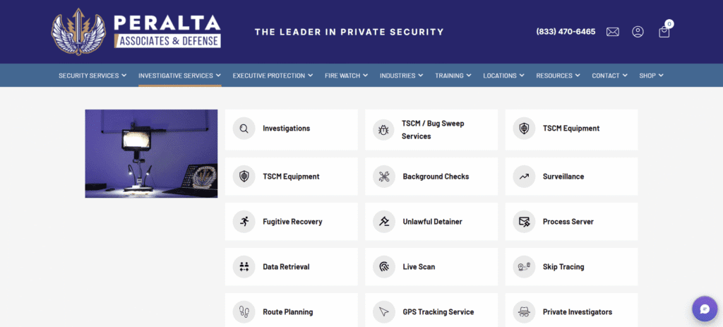 Peralta Associates & Defense Mega menu