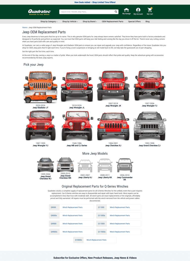 Replacement Parts page on Quadratec new Shopify headless site