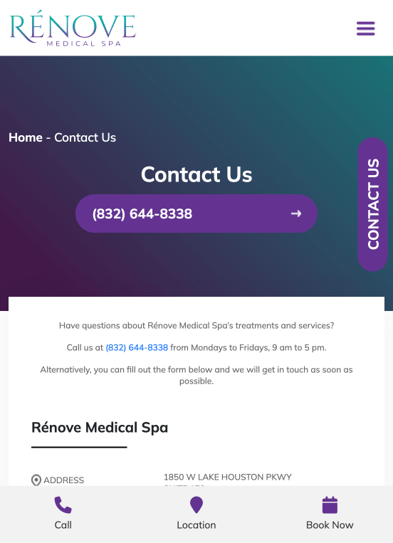 Renove Medical Spa Contact Us Form