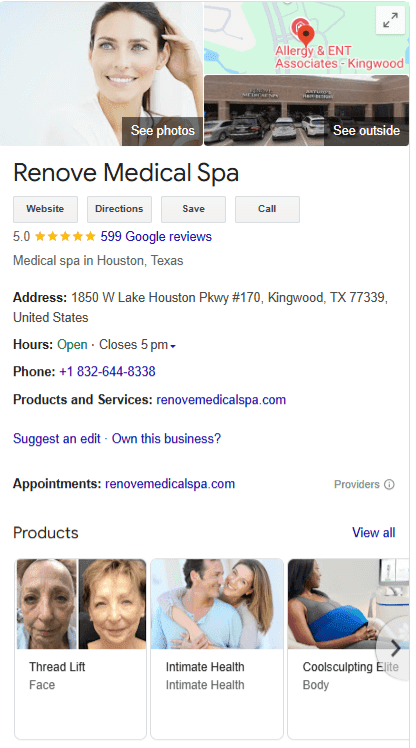 Renove Medical Spa Google Business Profile