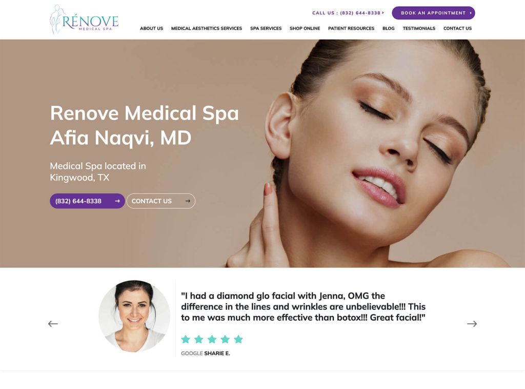 Renove Medical Spa homepage